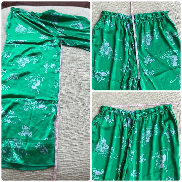 NEW Size Medium Free People Dreamy Days Satin Pajama 2 Piece Set Green Jelly - Picture 7 of 9